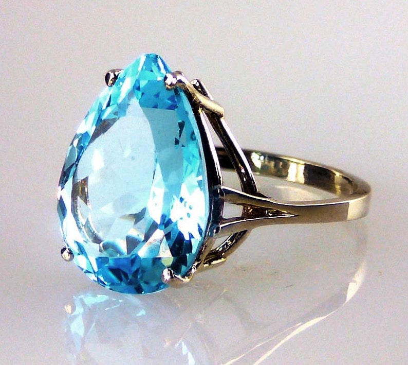 Large Blue Topaz Pear Shape Solitaire Ring 925 Sterling Silver | Etsy