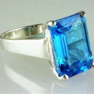 Stunning Emerald Cut Natural Top Swiss Blue Topaz Solitaire Ring 925 ...