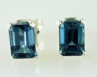 Genuine Blue Topaz Emerald Cut Stud Earrings 2.30 CTS | Etsy