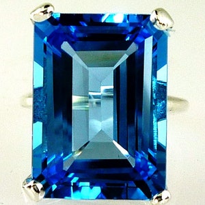Stunning Natural Large Top Swiss Blue Topaz Emerald-cut Ring, 18X13MM ...