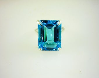 Natuurlijke smaragd geslepen Zwitserse blauwe topaas solitairering, 925 sterlingzilver, 4,21 karaat, geboortesteen december, cadeau, handgemaakt