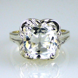 Natural White Topaz Ring, !0 MM Square Cushion, 6.00 carat.