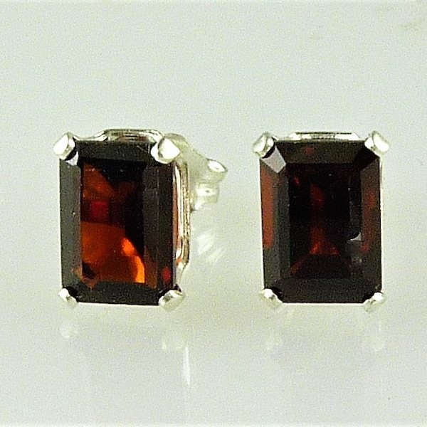 Genuine  Emerald Cut Garnet Stud Earrings 925 SS Sterling Silver 2.10 CTTW