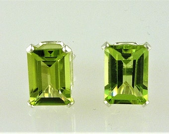 Genuine Beautiful Emerald Cut Peridot Earrings 2.00 Carats 925 Sterling Silver