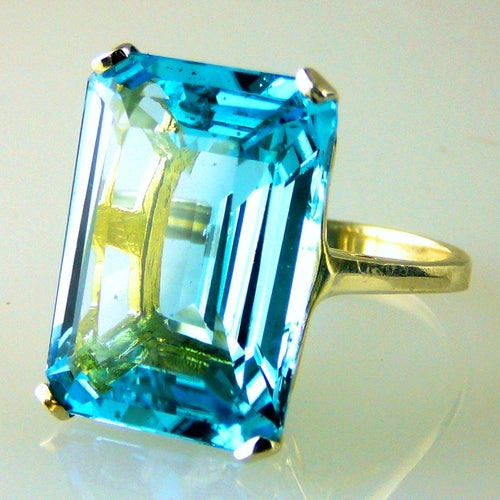 Beautiful Natural Large Emerald Cut Blue Topaz Ring 925 - Etsy