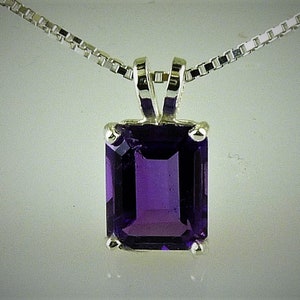 Beautiful Natural Emerald Cut Amethyst Gemstone Pendant, Fine Dark Color, 3.01 Carats, 10x8MM, February Birthstone, Gift For Her, Genuine