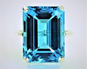 Beautiful Natural Large Emerald Cut Blue Topaz Ring 925 | Etsy