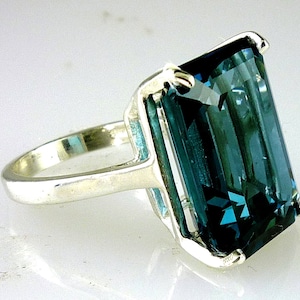Very Large Rare Natural Emerald Cut London Blue Topaz Ring, 29.16 ...