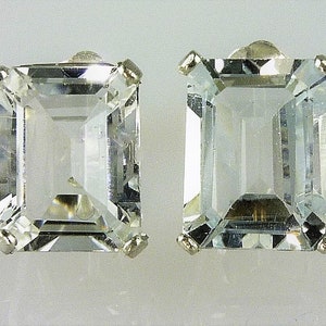 Natural Large White Topaz Emerald Cut Stud Earrings 925 Sterling Silver 10X8 MM 8.00 Carats