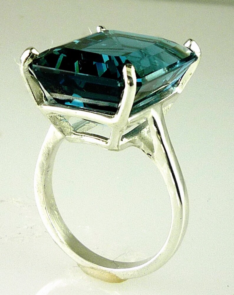 Very Large Rare Natural Emerald Cut London Blue Topaz Ring Etsy