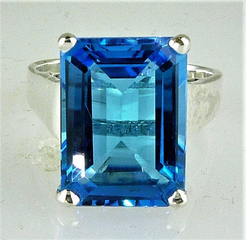 Stunning Emerald Cut Natural Top Swiss Blue Topaz Solitaire | Etsy