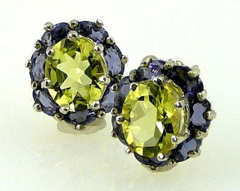 Natural Lemon Citrine & Iolite Earrings, 925 Sterling Silver, November Birthstone, Handmade