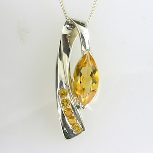 Genuine Marquise Citrine Gemstone Pendant 925 Sterling Silver, November Birthstone, Gift For Her, Contemporary Design, Natural Citrine