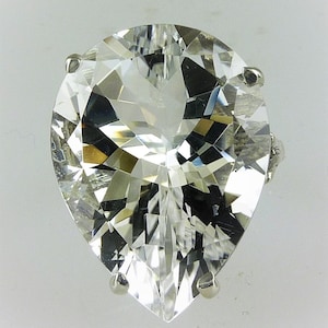 Natural Very Large Pear Shape White Crystal Quartz Gemstone Ring, 20X15 MM, 14.63 Carats, Clear, Flawless, Gift For Her, Genuine, Hand Made