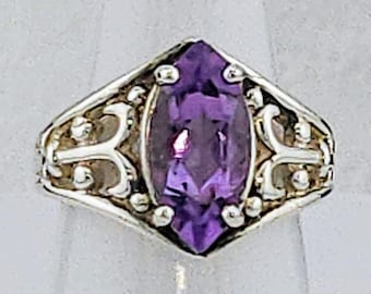 Anello Marquise in ametista naturale, design a spirale in argento sterling, pietra portafortuna di febbraio, fatto a mano, 2,50 carati