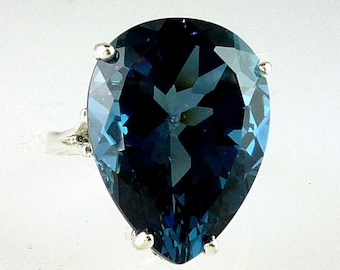Very Large Rare Natural Pear Shape London Blue Topaz Ring 925 Sterling Silver 20x15 MM