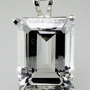 Natural Very Large White Topaz Emerald Cut Pendant, Hefty 28.43 Carats, W/ 24" inch Diamond Cut Rope