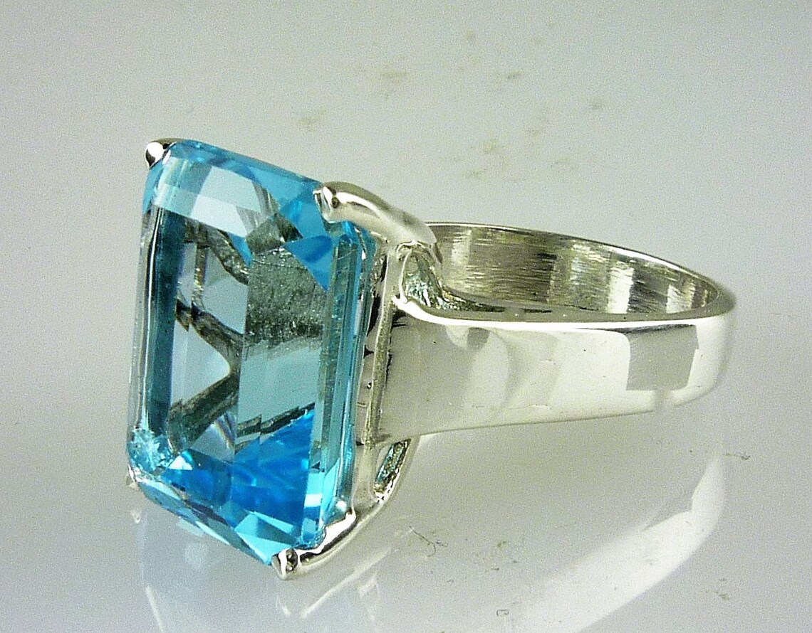 Natural Large Emerald Cut Blue Topaz Ring 925 Sterling | Etsy