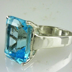 Natural Large Emerald Cut Blue Topaz Solitaire Gemstone Ring, 925 ...