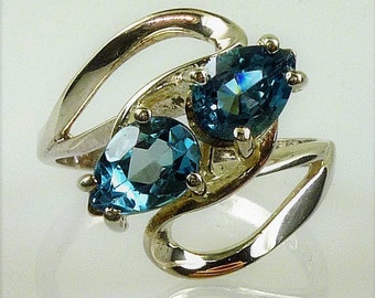 Natural Pear Shape London Blue Topaz Bypass Ring, 925 Sterling Silver