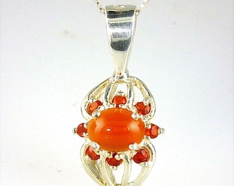Natural Mexican Fire Opal Cabochon  Pendant .925 Sterling Silver, October Birthstone, Gift, Handmade In The USA