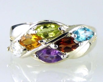 Natural Multi-Color Marquise Gemstone Ring 925 SS Sterling Silver