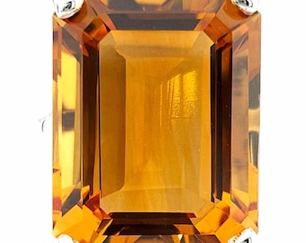 Anillo de citrino natural talla esmeralda, 20,60 quilates, plata de ley 925, piedra de nacimiento de noviembre, hecho a mano, hermoso color.