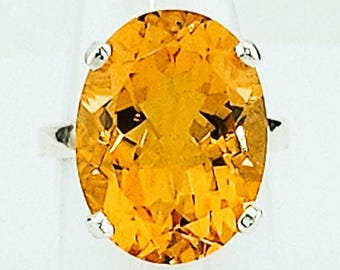 Anillo de citrino ovalado natural muy grande, piedra natal de noviembre, plata de ley 925, hecho a mano, 16,54 quilates