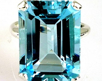 Beautiful Natural Large Emerald Cut Blue Topaz Ring, 20.48 Carats