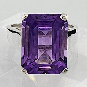 Natural Emerald Cut Amethyst Ring, Fine Color, 16X12MM Size, 10.40 carats, February Birthstone, Gift For Her, Genuine Amethyst, Hand Made