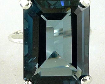 Natural Large Emerald Cut London Blue Topaz Ring, 925 Sterling Silver 20.50 Carats, December Birthstone, Gift, Flawless, Handmade In The USA