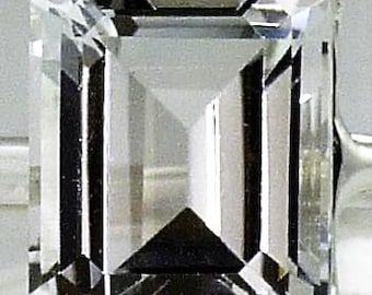 Natural Very Large Emerald Cut Crystal Quartz Ring, .925 Sterling Silver, Handmade, 21.72 Carats, Made In The USA, Flawless
