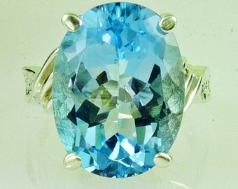 Natural Large Oval Blue Topaz Gemstone Ring, .925 Sterling Silver, 12.00 Carats, December Birthstone, Gift, Handmaade