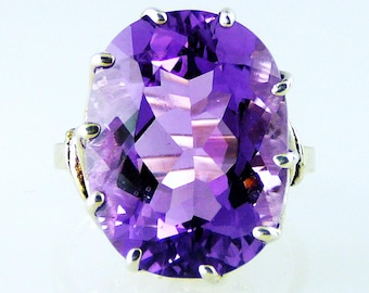 Anillo de amatista ovalada natural muy grande, piedra de nacimiento de febrero, 16,64 quilates, hecho a mano, impecable.