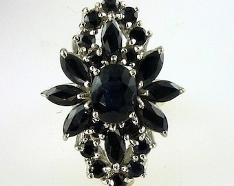 Anello con grande zaffiro blu notte australiano naturale, in argento sterling 925, pietra portafortuna di settembre, realizzato a mano, 5,00 carati.