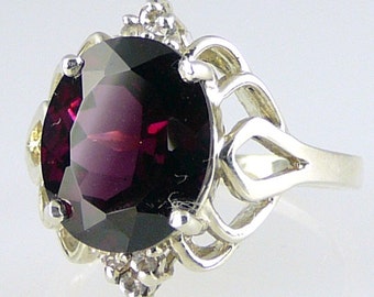 Natural Large Rhodolite Garnet Ring, White Topaz Accents, 925 Sterling Silver, January Birthstone, Handmade