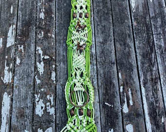 Vintage Makramee Wandbehang mit Keramik Schmetterling
