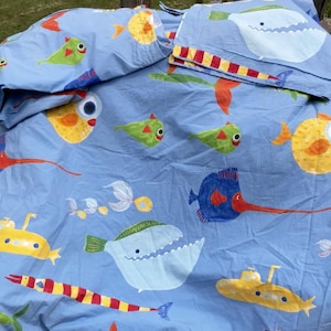 Pottery Barn Kids Duvet Full Queen Size Fish Ocean with Shams Funny Fish