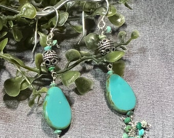 Turquoise and Czech Glass Earrings