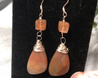 Sunstone  and Fancy Jasper Earrings