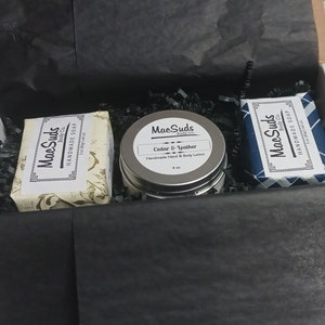 Mens handmade bath and body gift set, mechanic soap, beer soap image 1