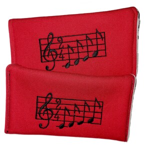 Black Music Notes on Red Canvas Glasses Case