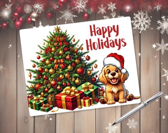 Santa Dog Christmas Card: Happy Holidays Greeting Cards (10-pack) with envelopes set
