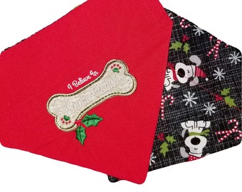 I Believe in Santa Paws Embroidered Over-the-collar dog Bandana