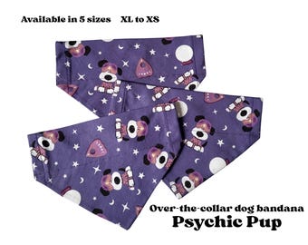 Psychic Pup over-the-collar reversible dog bandana, sizes XL to XS