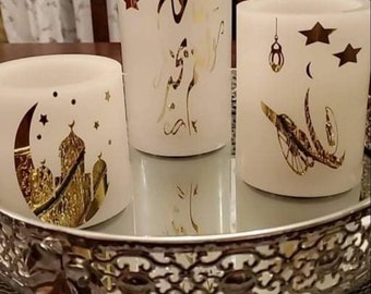 Handmade Ramadan LED Candles, Islamic Decor, Muslim Home Decor, Religious Gift, Ramadan Eid  LED Candle Set, Handcrafted Islamic. Handmade.