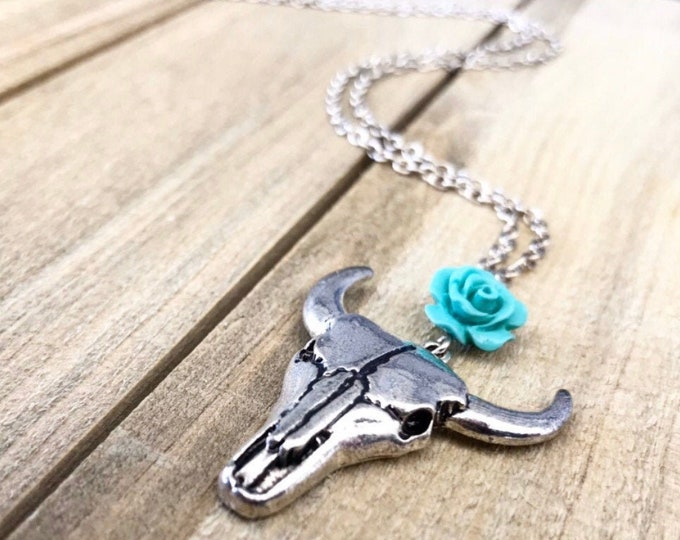 Cow Skull Rose Necklace Cow Head Necklace Buffalo Necklace Etsy