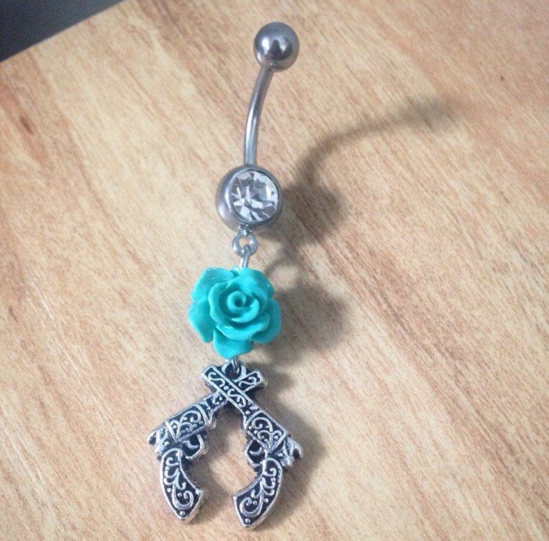 Crossed Guns Belly Ring Gun With Rose Belly Ring Pistols Belly Etsy