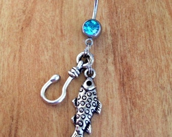 Fishin' Belly Ring Fishing Belly Ring Country Girl Fish and Hook Fish Hook Belly Ring Gone Fishing Naval Outdoor Belly Ring Huntress Fish