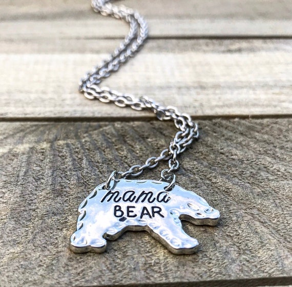 Mama Bear Neckace Hand Stamped Jewelry Mother's Day Bear Momma Mom